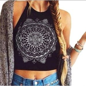 NWOT - Black Mandala Halter Crop Top